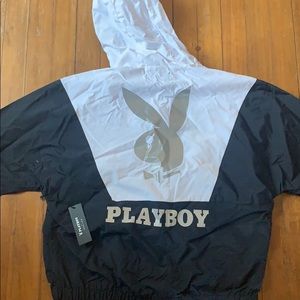 Reflective black and white playboy windbreaker